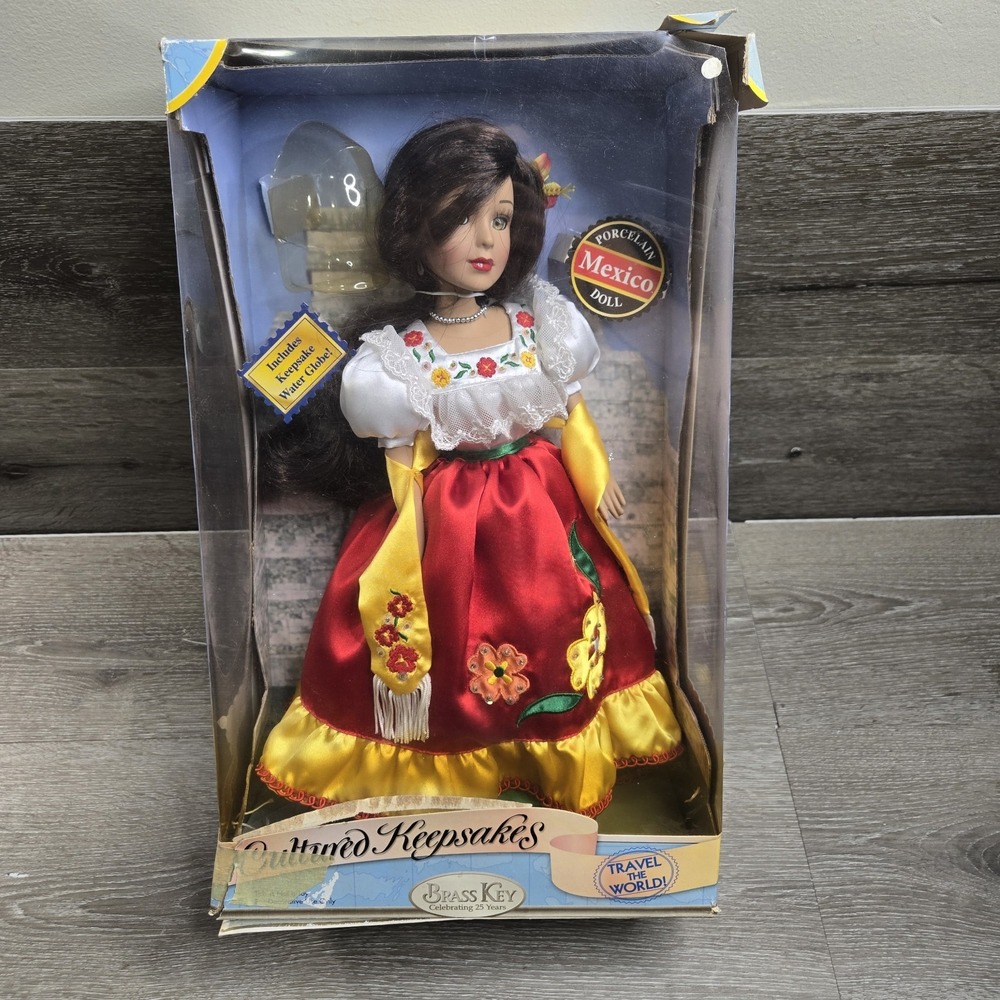 Brass Key Porcelain Doll Mexico Cultural Keepsakes Travel the World NoWater Glob